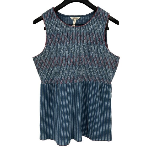 Matilda Jane Roxie Striped Tank Top Smocked Sleeveless Blue Embroidered Size L - Picture 2 of 8